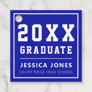 Blue & White Modern Varsity Class of 2021 Favour Tags