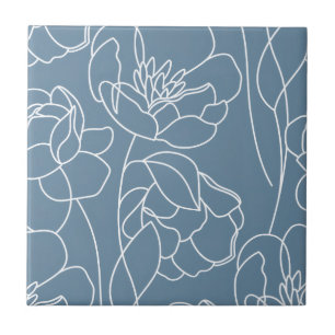Blue White Modern Wildflower Tile