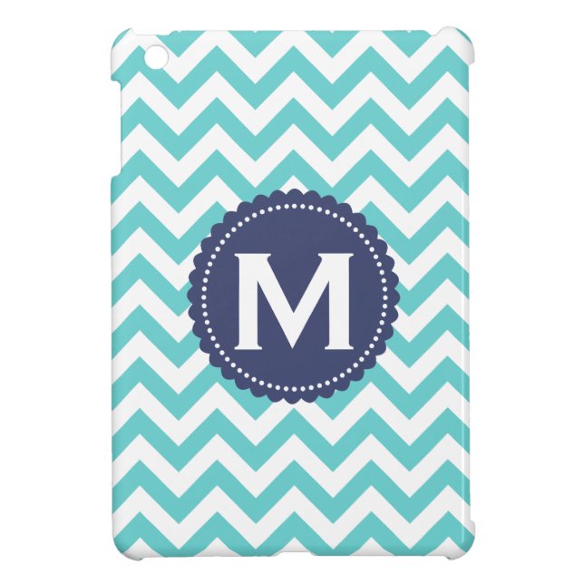 Blue White Monogram Chevron Pattern iPad Mini Case (Back)