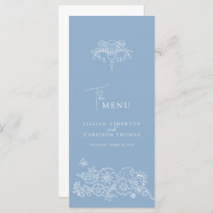 Blue white monogram fleur de lis wedding menu