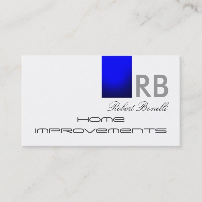 Blue White Monogram Home Repairs Business Card (Front)