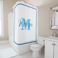 Blue White Monogram Initial Custom Name Elegant