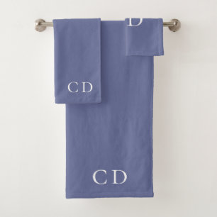 Blue white monogram initials minimalist bath towel set