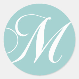 Blue White Monogram M Wedding Favour Sticker