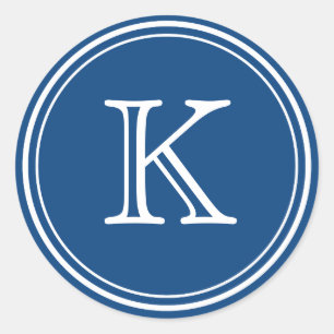Blue & White Monogram Round Seal Stickers