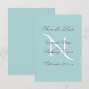 Blue White Monogram Script Wedding Save The Date