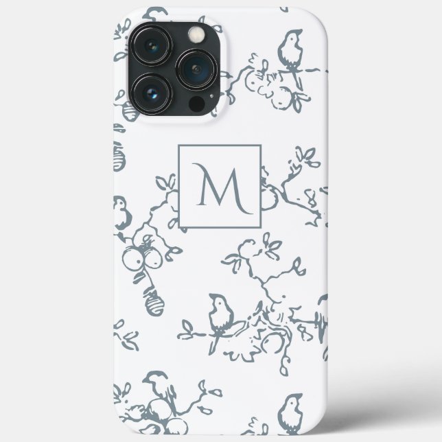 Blue White Monogram Simple Bird Pattern Case-Mate iPhone Case (Back)