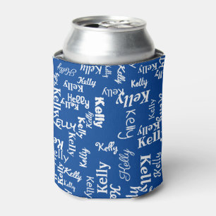Blue White Monogrammed First Name Fun Cute Can Cooler