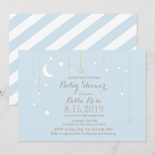 Blue White Moon Star Boy Baby Shower Invite