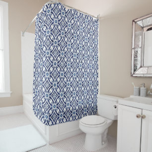 Blue & White Moroccan Tile Pattern Shower Curtain