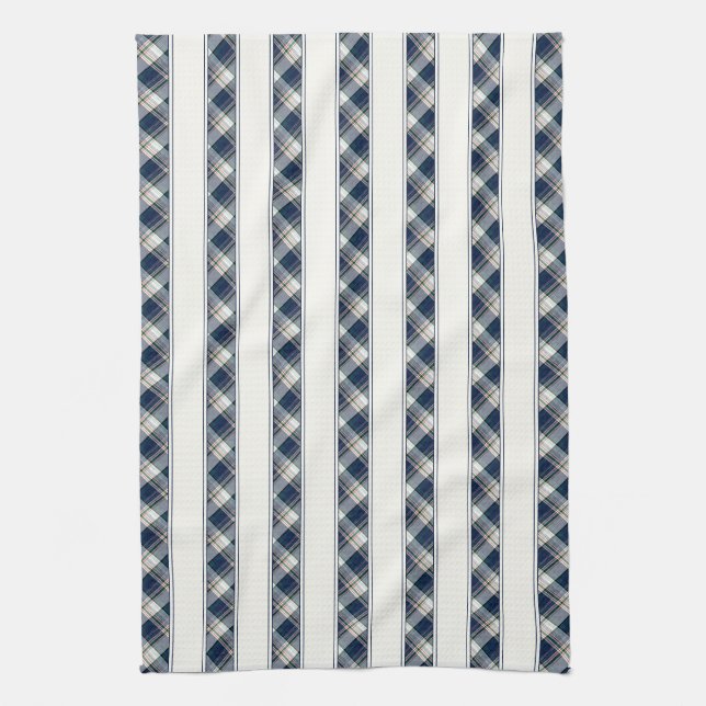Blue, White, Multi Thread Plaid Stripes Tea Towel (Vertical)