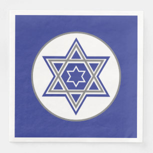 Blue & White Multiple Stars of David Design Napkin