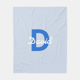 Blue & White Name & Monogram Fleece Blanket