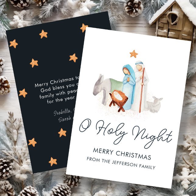 Blue & White Nativity Religious Christmas  Holiday Card (Creator Uploaded)