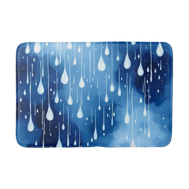 Blue White Nature Raindrops Pattern Bath Mat (Front)