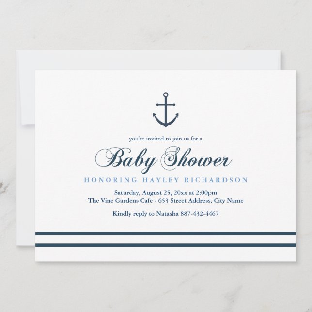 Blue & White Nautical Baby Shower Invite (Front)