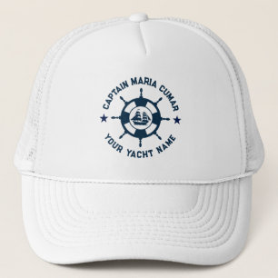 Blue White Nautical Boat Wheel Vintage Boat Trucker Hat