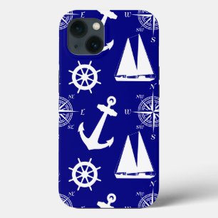 Blue White Nautical Coastal Boating iPhone 13 Case