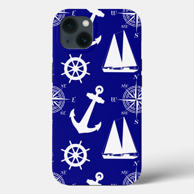 Blue White Nautical Coastal Boating Case-Mate iPhone Case (Back)