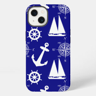 Blue White Nautical Coastal Boating iPhone 13 Case