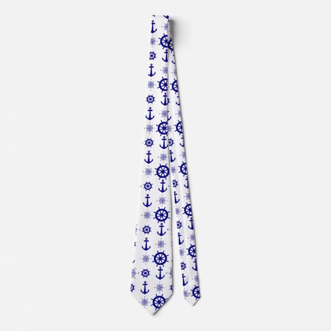 Blue White Nautical Coastal Boating Tie (Front)