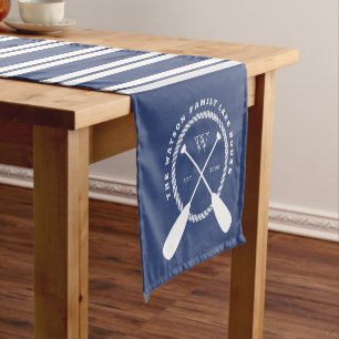 Blue White Nautical Lake House Monogram Short Table Runner