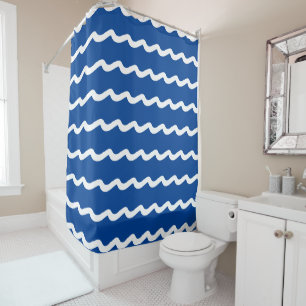 Blue white nautical sea waves pattern shower curta curtain
