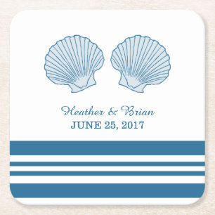 Blue White Nautical Seashells Paper Coasters