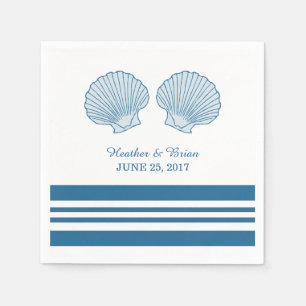 Blue White Nautical Seashells Paper Napkins