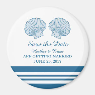 Blue White Nautical Seashells Save the Date Magnet