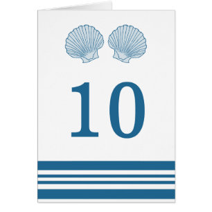 Blue White Nautical Seashells Table Number Card