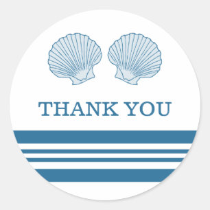 Blue White Nautical Seashells Thank You Stickers