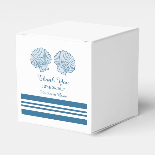 Blue White Nautical Seashells Wedding Favour Boxes (Front Side)
