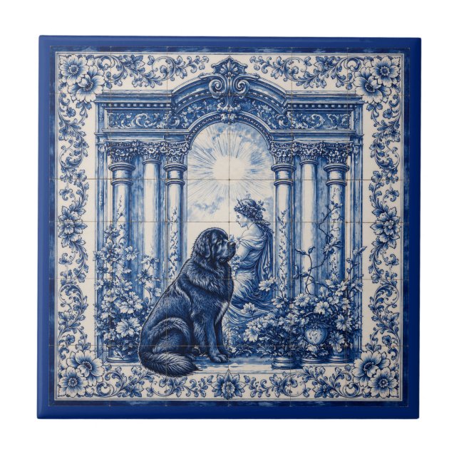Blue & White Newfoundland Garden Tile Mural (Front)