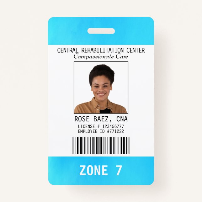  Blue White Nurse Aide CNA Photo ID Name Badge ID Badge (Front)