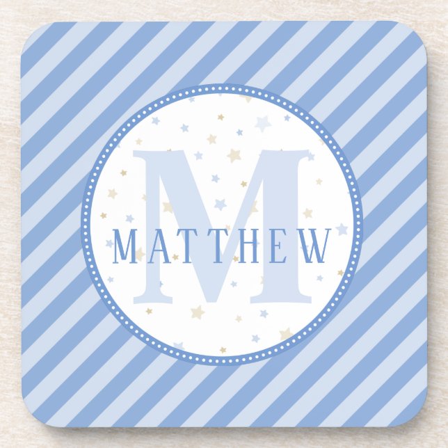 Blue & White Nursery Decor. Monogram Coaster (Front)