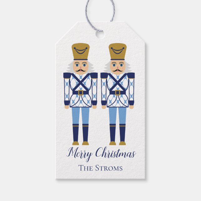 Blue & White Nutcracker. Chinoiserie Christmas Tag (Front)