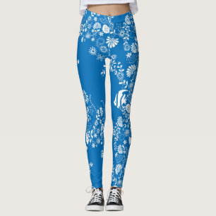 Blue White Ocean Life Pattern Leggings