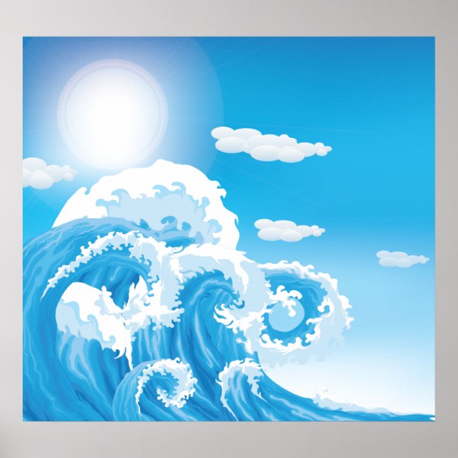 Blue white ocean sea waves custom poster (Front)