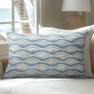 Blue & White Ocean Waves Lumbar Pillow