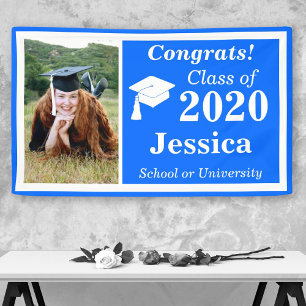 Blue White One Photo Class of 2024 Graduation Banner