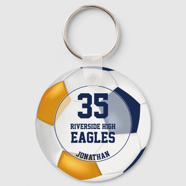 blue white orange boys soccer team name key ring (Front)
