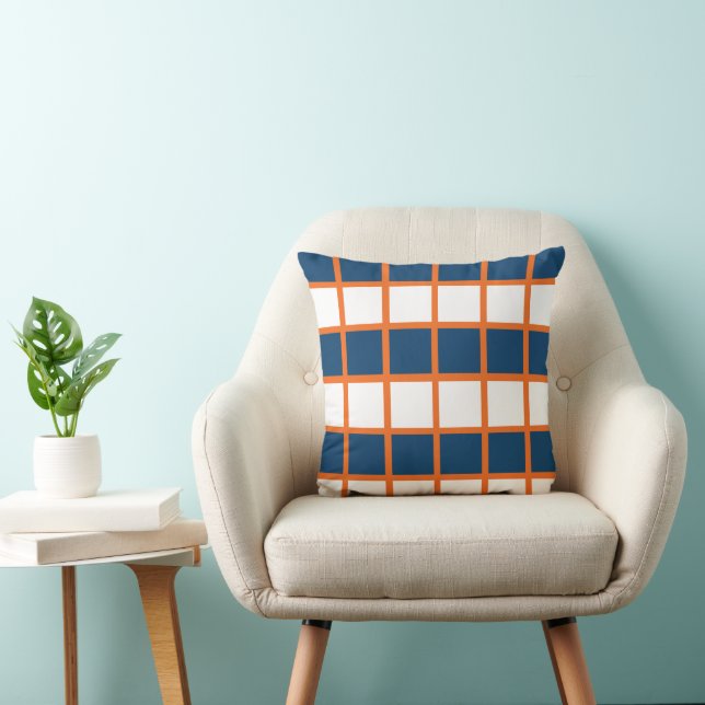 Blue White Orange Chequerboard Checks Cushion (Chair)