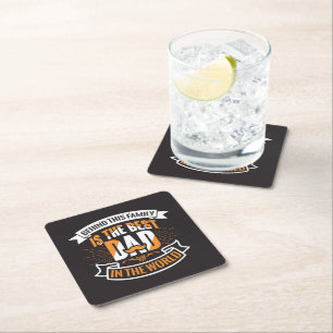 Blue White Orange Fathers Day Family The Best Dad Square Paper Coaster