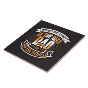 Blue White Orange Fathers Day Family The Best Dad  Tile
