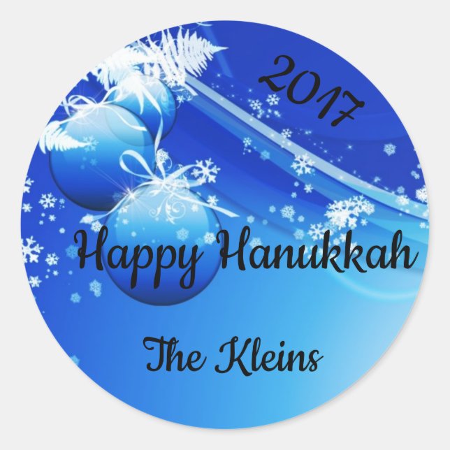 Blue & White Ornaments, Snowflakes, Pine Boughs Classic Round Sticker (Front)