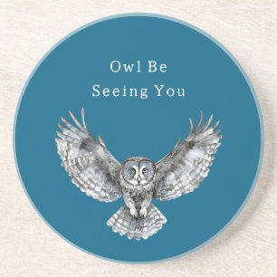 Blue White Owl Coaster