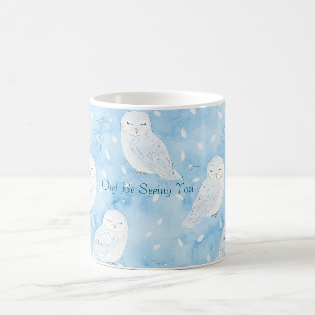 Blue White Owls Coffee Mug (Center)