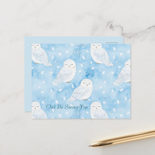 Blue White Owls Postcard (Front/Back In Situ)