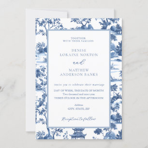 Blue & White Pagoda Chinoiserie Toile Wedding  Invitation